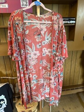 Maurices Coral Floral Kimono Cardigan